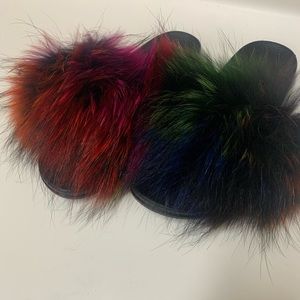 Luxury Raccoon fur slides